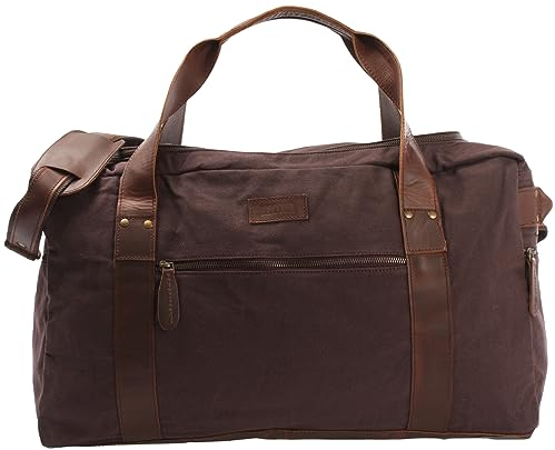 LECONI Reisetasche für Damen + Herren Canvas Handgepäck Leder Sporttasche Unisex groß Weekender für Reise, Urlaub und Kurztrip Wochenendtasche 55x30x21cm Mokka LE2014-C