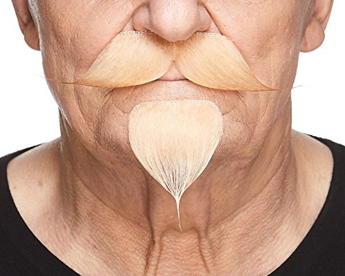 Mustaches Selbstklebender Colonel Sanders Handlebar Gefälschter Schnurrbart, Neuheit, Falsche Gesichtsbehaarung, Kostümzubehör für Erwachsene, Blond Farbe