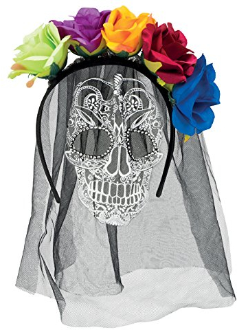 Boland 72118 - Blumen Haarreif, Tiara mit Schleier für Halloween und Karneval, Zubehör für Faschingskostüme, Dia de los Muertos