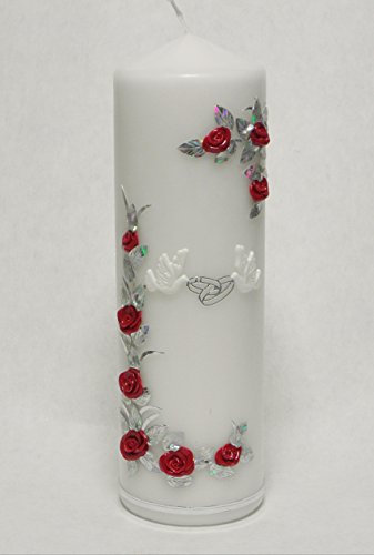 Handmade Hochzeitkerze Hochzeit Kerze Tischdekor incl. Beschriftung KW-JO-S11 Silber/Rot