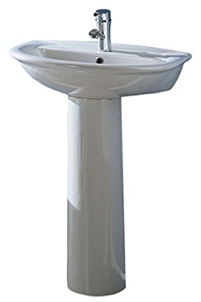Lavabo lavandino con colonna a terra, in ceramica bianca, cm.65, marca Karla Rak