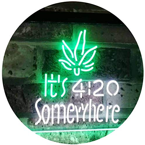 ADVPRO Marijuana It's 4:20 Somewhere Weed High Life Dual Color LED Barlicht Neonlicht Lichtwerbung Neon Sign Weiß & Grün 400 x 300mm st6s43-0404-wg