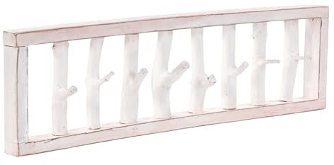 RUSTIKALE WANDGARDEROBE TREIBHOLZ UNIKAT | 80x22x12 cm (BxHxT), Recyclingholz, Shabby Chic | Kleiderhaken aus Ästen | Farbe: 06 weiß-Landhaus