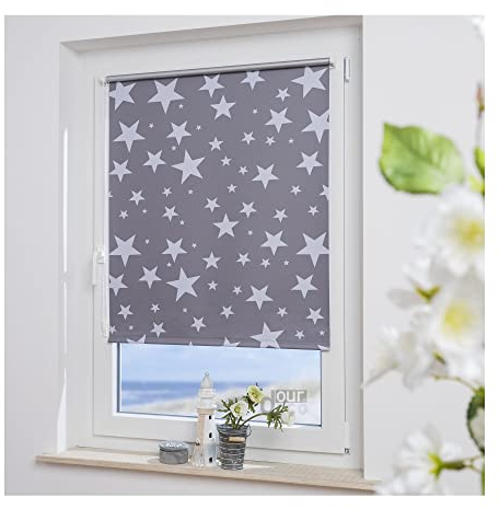 ourdeco® Klemmfix Rollo / 80 x 210 cm (Breite x Höhe) / bedrucktes Motiv Sterne/lichtundurchlässig, verdunkelnd/Klemmen, Rollo für Fenster ohne zu Bohren