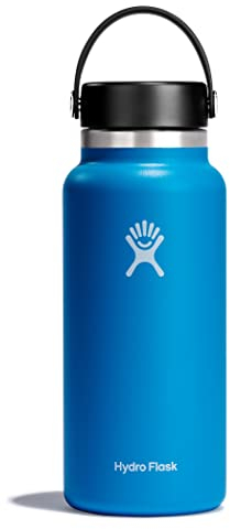 HYDRO FLASK - Trinkflasche 946ml (32oz) - Vakuumisolierte Wasserflasche aus Edelstahl - Sportflasche mit auslaufsicherem Flex Cap & Gurt - Thermoflasche Spülmaschinenfest - Größe Öffnung - Pacific