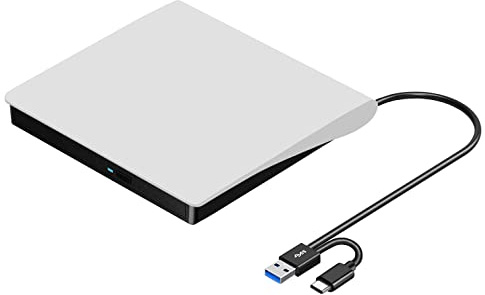 ROOFULL Unità CD/DVD esterna per Mac e laptop, USB 3.0 e USB-C | Lettore CD DVD ROM portatile masterizzatore lettore masterizzatore unità ottica per MacBook Desktop PC, Windows 11/10/7