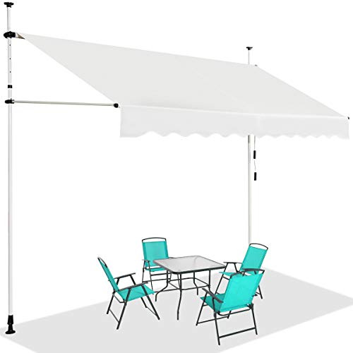 GOPLUS Klemmmarkise 300cm breit, Markise Balkon ohne Bohren, Markise mit Handkurbel, UV-beständig höhenverstellbar wasserabweisend, Sonnenschutz für Balkon Terrasse & Garten (Beige, 300cm)