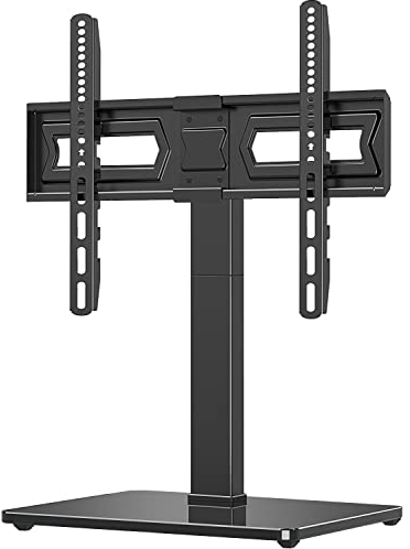 Supporto universale per TV, base girevole per TV compatibile con la maggior parte degli schermi LCD LED da 37 a 70 pollici, 9 livelli di altezza regolabile da tavolo, supporto TV con base in vetro