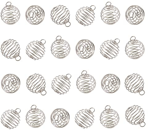 Craftdady Spiralförmige Perlenkäfige Anhänger, 15 x 14 mm, Edelstein-Lava-Perlenhalter, Charm, hohle Laterne, Eisendraht, Medaillon, Käfige für Halskette, Ohrringe, Schmuckherstellung, 50 Stück