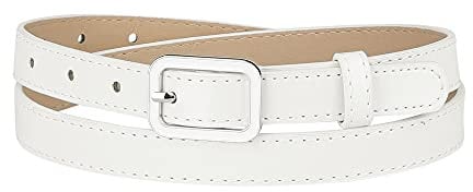 Allegra K Thin Waist Belts for Women Rectangle Pin Buckle Skinny Leather Belt for Pants Dress White Fit waist 78-95cm/30.7-37.4