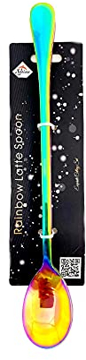 Pack of 6 Latte Spoons,Forks,Teaspoon Long Handle Stainless Steel Spoon - Ideal For Coffee Cafe Latte, Espresso, Hot Chocolate,Hot Drinks, Dessert (Rainbow)