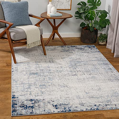 Livabliss Utrecht Abstract Rug - Area Rugs Living Room 200x275 cm, Dining Room, Lounge, Kitchen, Bedroom - Modern Marble Large Rug, Soft Luxurious Easy Care Medium Pile, Navy Blue, Grey and Ivory