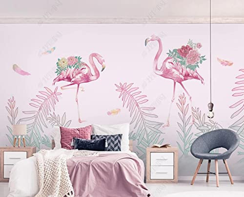 Papier Peint Panoramique Flamant Rose En Poudre Papier Peint Intissé 3D Murale Tableaux Muraux Tapisserie Salon Chambre