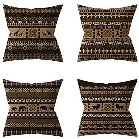 4er-Set Dekorativ Kissenbezug 40x40cm Afrikanische Nation Leinen Kissenbezüge Dekokissen Quadrat Doppelseitig Kissenhülle Sofakissen Set Kissen Fall für Auto Wohnzimmer Schlafzimmer Zuhause Dekor