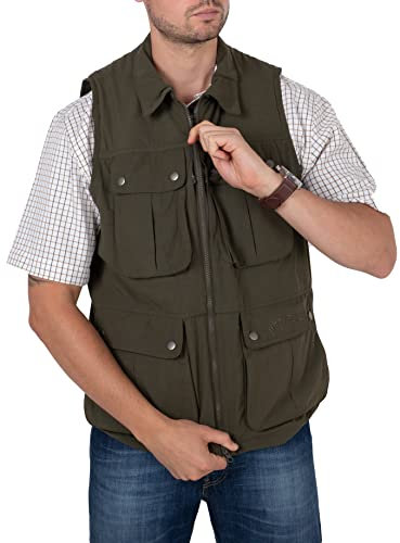 Hazy Blue Explorer Mens Bodywarmer Gilet Raptor Utility Photography Vest, Multi Pocket Gilet Outdoor Fishing Vest, Cotton,Hunting, Waistcoat, Sleeveless Jacket - Olive - 4XL