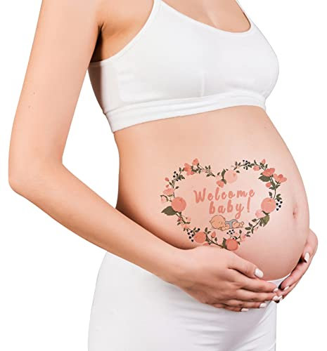 CARGEN 2 Feuilles Grossesse Tatouages Temporaires Bébé Bosse Tatouages Coeur Guirlande Bébé Bienvenue Cadeaux Mignon Photographie Props