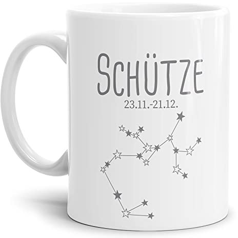 Tasse mit Sternzeichen Schütze - Sternbild Kaffeetasse mit Spruch - Geschenk zum Geburtstag, Horoskop, Astronomie - Keramik Weiß, 300 ml | Schütze