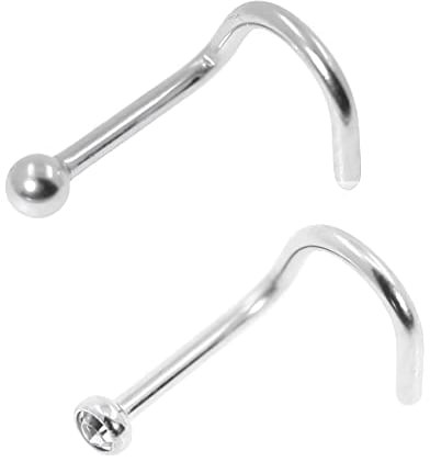 Body CAC 2PCS-18g(1.0mm) Classical Nose Screw Studs Hook Corkscrew Nostril Rings Piercing Jewellery for Women,Medical Implant Grade Hypoallergenic Surgical Steel Plain Ball and Jeweled Top