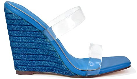 ESSEX GLAM Womens Espadrilles Wedges Heel Sandals Ladies Transparent Strap Heels Mules Size 3-8