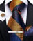 DiBanGu Herren Seidenkrawatten-Set, gestreift, kariert, Krawatte, Einstecktuch, Manschettenknöpfe und Krawattenklammer, Set für Business, Hochzeit, Party, Blau / Braun, Einheitsgröße