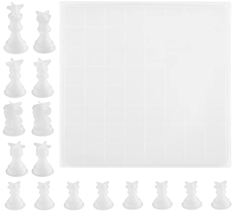 Juego de moldes de resina para tablero de ajedrez, 1 pieza, tablero de juego de ajedrez, molde de silicona y 16 Uds., piezas de damas 3D, moldes de fundición, manualidades DIY