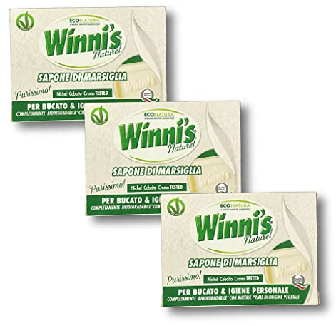 Winni's Naturel Sapone di Marsiglia - Per Bucato e Igiene Personale - 3 Saponette (750 gr)