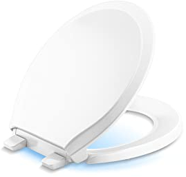 KOHLER 78059-RL-0 Rutledge Nightlight ReadyLatch Quiet-Close Round-Front Toilet Seat, Slow Close Lid and Seat, Grip-Tight Bumpers, White
