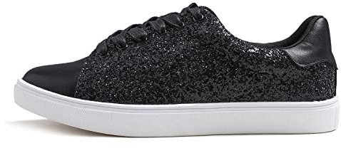 FEVERSOLE Tenis de vestir con cordones para mujer, brillantes, para fiesta, Cordones negros con purpurina 1405, 38.5 EU