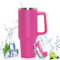 Doppelwandiger Edelstahl Vakuum Isolierbecher 40oz 1200ml Tragbare Autobecher Becher Tumbler mit Griff und Strohhalm Kaffeebecher Autobecher Reisebecher Thermobecher Für Kalte Heiße Getränke (Rose)