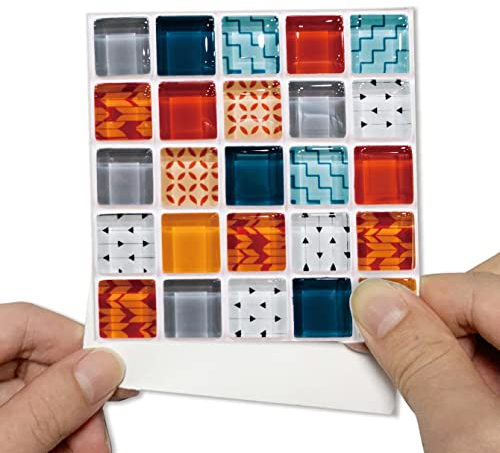 Alwayspon 25Pcs 10cm/4inch Mosaic Effect Tile Sticker, Peel & Stick Self-Adhesive Splashback Fireplace Stairs Tile Sticker Transfers, Stick on Tile for Kitchen Bathroom Wall