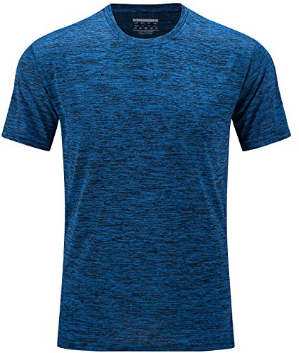 TACVASEN Herren Sport T-Shirts Schnelltrocknend Fitnessshirts Rundhals Sport T-Shirts Leicht Kurzarm Männer Outdoor Wandershirts Atmungsaktiv Sommershirts (XXL, Mittelblau)