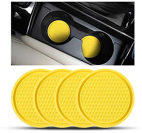 CGEAMDY 4 Pack Car Cup Holder Coasters, 7cm Anti-Slip Silicone Auto Insert Cup Coaster, Non-Slip Vehicle Cup Mats for Women and Men, Interior Accessories Universal for Most Cars Trucks(Yellow)