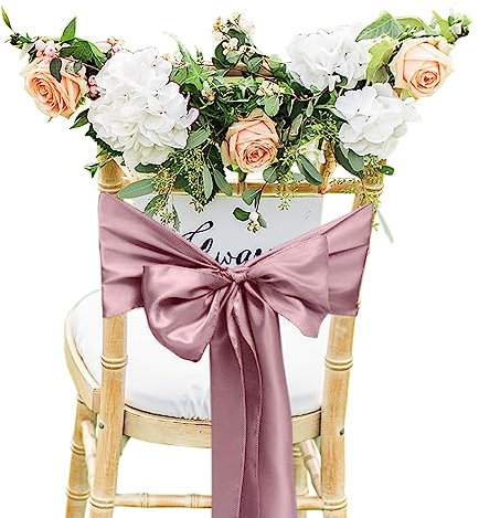 Trimming Shop Satin Chair Sashes 7x108 Decorative Bow Sash for Wedding, Party, Banquet, Hemmed Edges, Reusable, Elegant Ties for Chairs, Christmas Event Supplies Decoration, Rose Gold, 25pcs