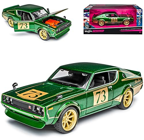 alles-meine.de GmbH Nisan Skyline 2000 GT-R KPGC110 Typ C110 Coupe Tuning Grün 1972-1977 1/24 Modell Auto mit individiuellem Wunschkennzeichen