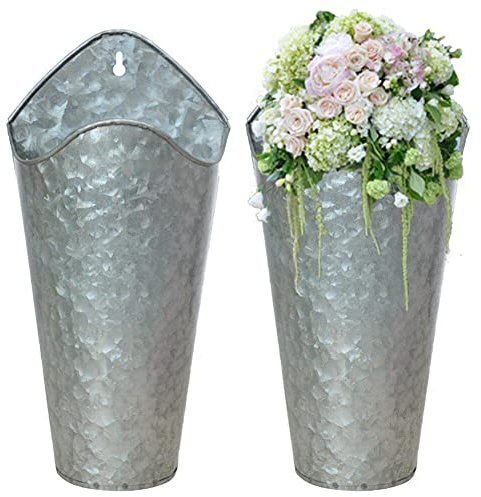 Casiler 2 Pcs Metal Wall Planter, Farmhouse Wall Vase Decor for Plants Flowers, Rustic Wall Hanging Flowers Holder Country Home Decor