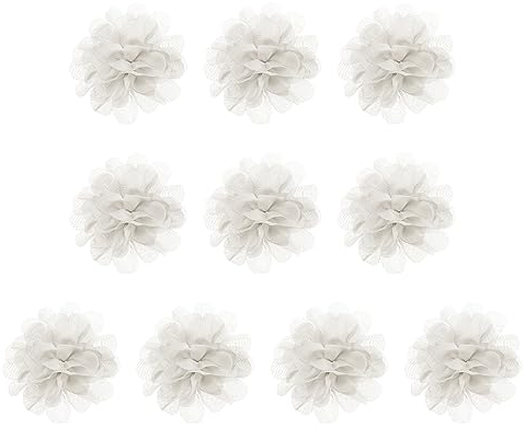 PATIKIL 10Stk 2.8 Chiffon Blumen Netz Stoff Blumen Nähen Gewebe Ornamente Stirnband Verzierungen für Heimwerker Handwerk Hochzeit Dekor Weiß