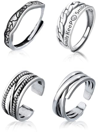 VBSJAH 4 Stück Silber Fidget Ringe für Männer und Frauen, Edelstahl, Matt Finish, Poliert, Ringe, Ketten, Eheringe, Verlobungsringe, Vintage, Fidget Ring