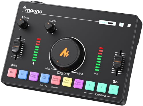 MAONO Streaming Audio Mixer, Audio Interface with Pro-preamp, Bluetooth, Built-in Battery, 48V Phantom Power for Live Streaming, Podcasting, Gaming MaonoCaster AMC2 NEO (MATTE BLACK)