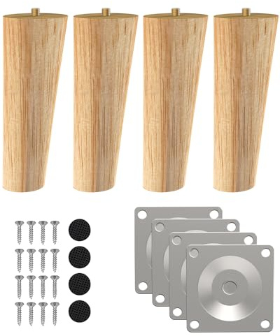 ROFMAPLE Möbelbeine aus Massivholz, Möbelfüße, Tischbeine, 15,2 cm, 4 Stück, runde Couchbeine, Ersatzbeine für Sofa, Kommode, Couchtisch, Schrank, Bett, Heimwerken, 15 cm schräg, HOM011US