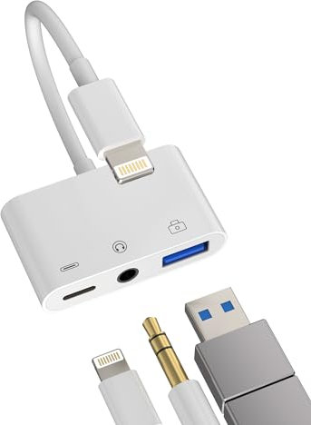 Adattatore Lightning USB 3,5 Cuffie Ricarica Rapida Cavo Aux per Apple Iphone 14 13 12 per iPad Auricolari Jack Cuffiette Accessori Chiavetta Mouse Scaricare Foto OTG Caricatore Spinotto Sdoppiatore