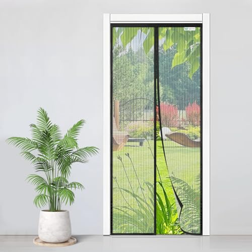 Fliegengitter Tür Magnet 65x210cm, Insektenschutz Balkontür, Magnetvorhang Ohne Bohren, Kinderleichte Klebemontage, Fliegenvorhang ist Ideal für Wohnzimmer Kellertür und Terrassentür, Schwarz