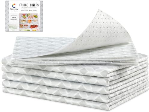 Cooyes Refrigerator Liners, Non-Slip Fridge Liners Washable, Absorbent Refrigerator Shelf Liner for Kitchen Cabinets, Non-Adhesive Refrigerator Mats Fridge bin Liners 12 x 24, 6Pcs