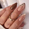 JUSTOTRY 24 Pcs Swirl and Glitter Almond Press on Nails Short Designs,Glossy Brown False Nails Oval,French Stick on Nails for Women and Teens,Leaf Fake Nail for Nail Art