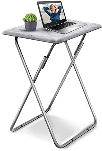 Folding Table for Small Spaces - TV Tray, Balcony & Outdoor Use (White Marble)