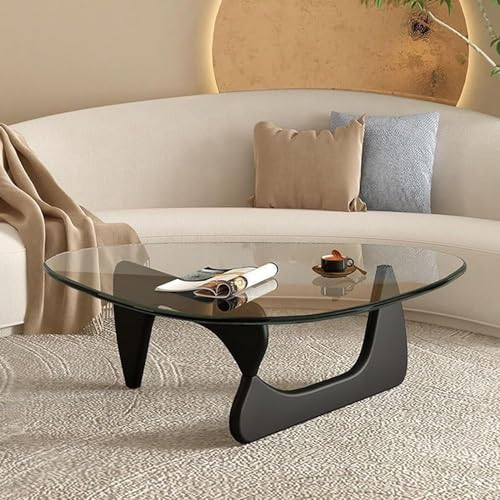 SHJDBF Table basse moderne du milieu du siècle avec cadre en bois massif, petite table basse triangulaire avec dessus en verre transparent, table d'appoint vintage pour salon, terrasse, balcon (taille