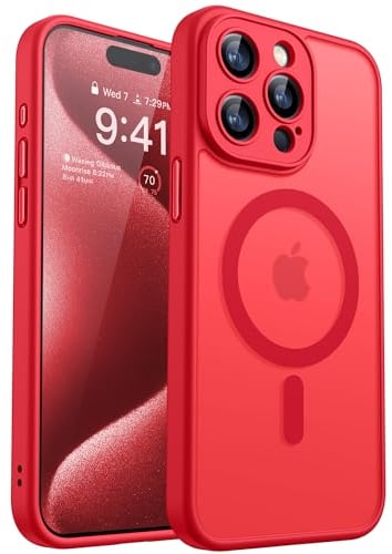 CANSHN 2024 Neu für iPhone 15 Pro Max Hülle mit Kameraschutz für Magsafe (TOP Militärschutz & Magnetkraft) Extrem Haltbarkeit Hülle iPhone 15 Pro Max Case Stoßfest, Rot