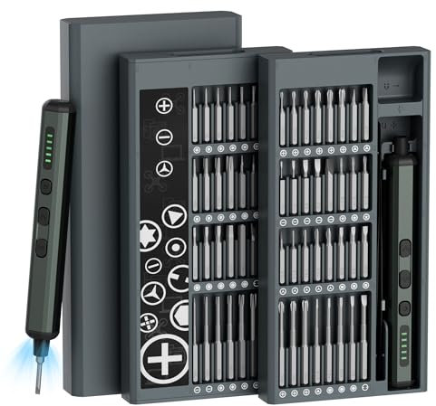 Mini set di cacciaviti elettrici, 68 in 1, senza fili, 64 punte di precisione S2, esagonali da 5/32 pollici, 4 luci LED, riparazione per smartphone, PC, laptop, occhiali, orologi