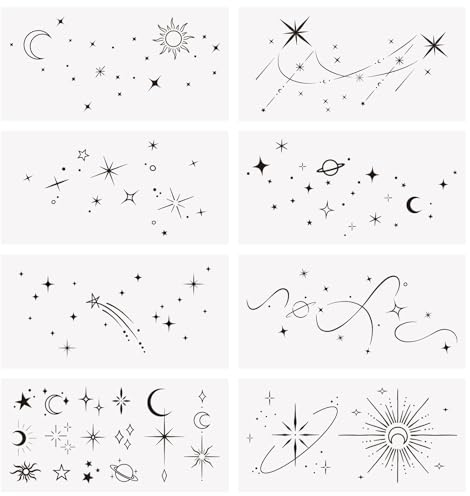 COLOFALLA 8 Blätter Temporäre Tattoos Mond Stern 2 Wochen Schriftzug zum Aufkleben Fake Klebetattoos Kleine