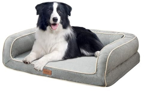 EMME Hundebett Mittelgroße Hunde, 91X71X23cm, Orthopädisches Hundebett, Memory Foam Hundesofa Wasserdicht Hundekissen, Hundekorb für Große Hunde, Abwaschbar Mit Rand, Hellgrau