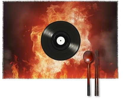 Tischset 4er Set Abwaschbar Platzsets Hitzebeständig Feuer DVD Tischmatten für Küche Rutschfeste Tischsets Abwischbar Desktop Schutzmatte für Esstisch